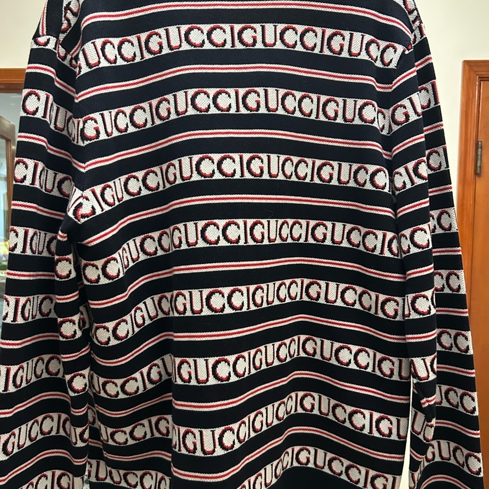 Men's Gucci logo, cotton jacquard cardigan in ink, red and white size XL - Picture 4 of 12
